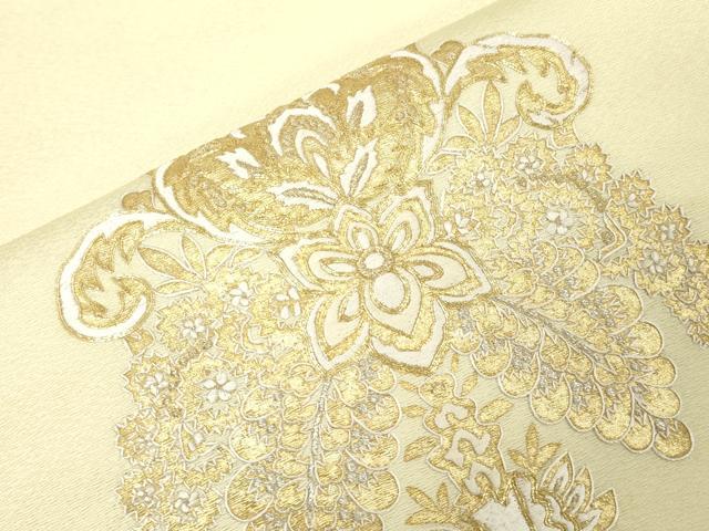 平和屋着物●九寸開き名古屋帯 駒刺繍 幾何学花文 金銀糸 正絹 逸品 未使用 CABG9527dy
