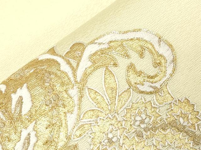 平和屋着物●九寸開き名古屋帯 駒刺繍 幾何学花文 金銀糸 正絹 逸品 未使用 CABG9527dy