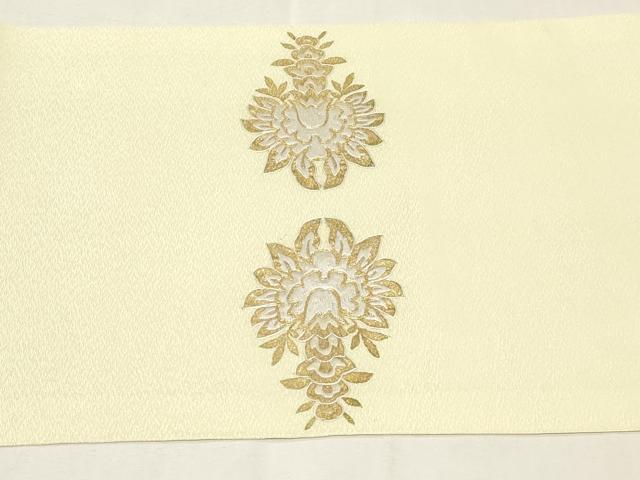 平和屋着物●九寸開き名古屋帯 駒刺繍 幾何学花文 金銀糸 正絹 逸品 未使用 CABG9527dy