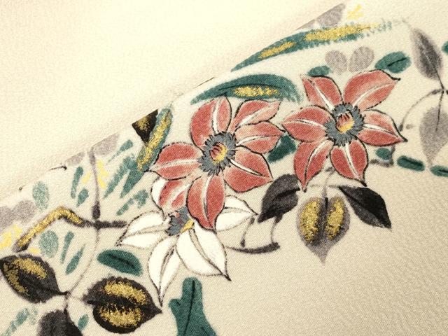 平和屋着物●京友禅作家 山科春宣 九寸名古屋帯 手描き 草花文 金彩 正絹 逸品 未使用 CABG9530dy