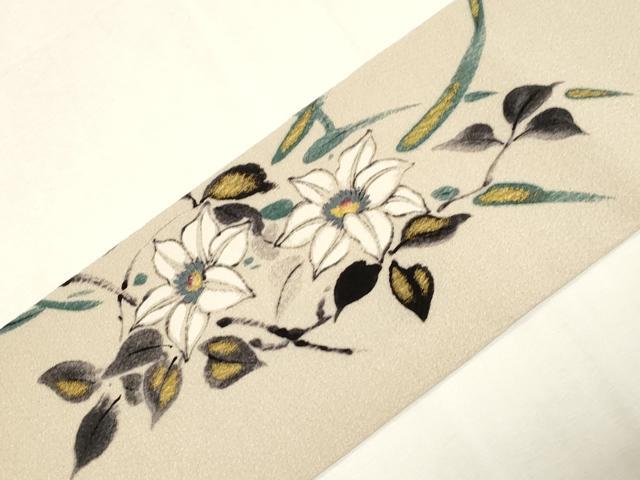 平和屋着物●京友禅作家 山科春宣 九寸名古屋帯 手描き 草花文 金彩 正絹 逸品 未使用 CABG9530dy