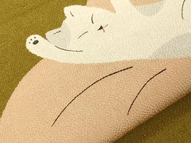平和屋着物●九寸名古屋帯 猫 鬼しぼ縮緬 正絹 逸品 CABG9531dy