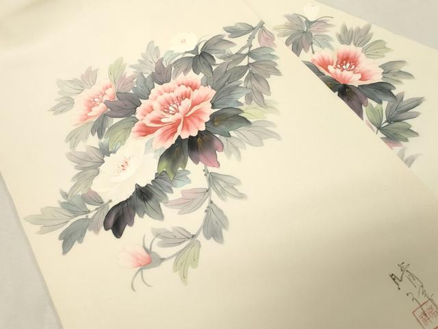 平和屋着物●内山晴祥 手描き 塩瀬 九寸名古屋帯 草花文 金彩 正絹 逸品 未使用 CABG9532dy