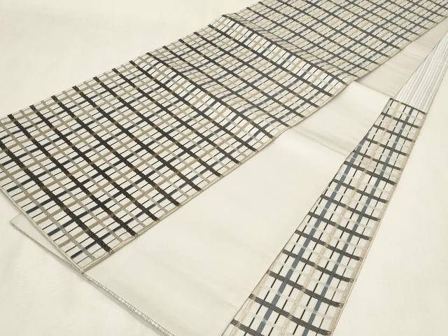 平和屋着物●六通柄袋帯 格子柄 正絹 逸品 CABG9551dy