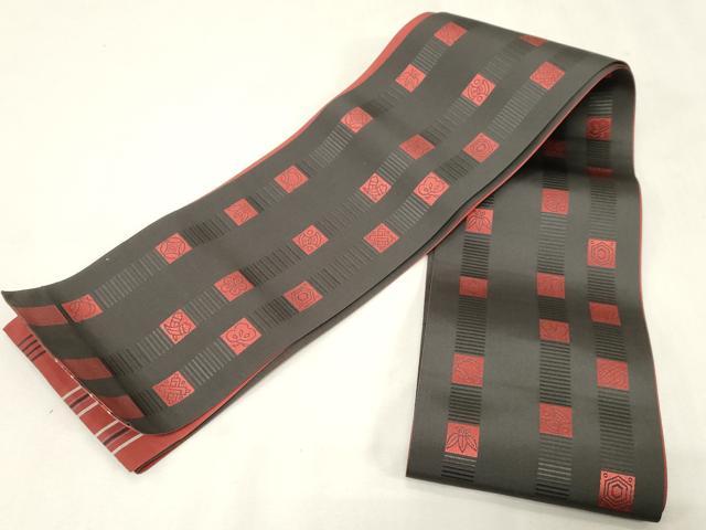 平和屋着物●本場筑前博多織 両面 半幅帯 宝尽くし間道 正絹 逸品 未使用 CABG9591dy