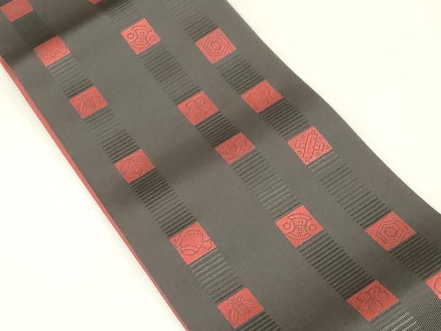 平和屋着物●本場筑前博多織 両面 半幅帯 宝尽くし間道 正絹 逸品 未使用 CABG9591dy