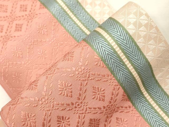 平和屋着物●本場筑前博多織 半幅帯 菱花間道 証紙付き 正絹 逸品 CABG9592dy