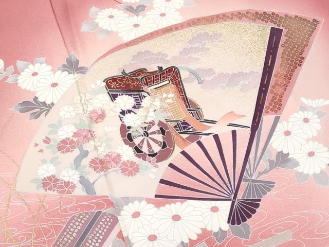 平和屋着物■コート作家 三本賢 訪問着 尾形光琳の世界 刺繍 流水御所車花文 暈し染め 金彩 反端付き 正絹 逸品 CABG9624fb