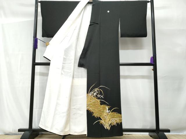 平和屋着物■豪華黒留袖 刺繍 笹草花文 金彩 正絹 逸品 CABG9629fb