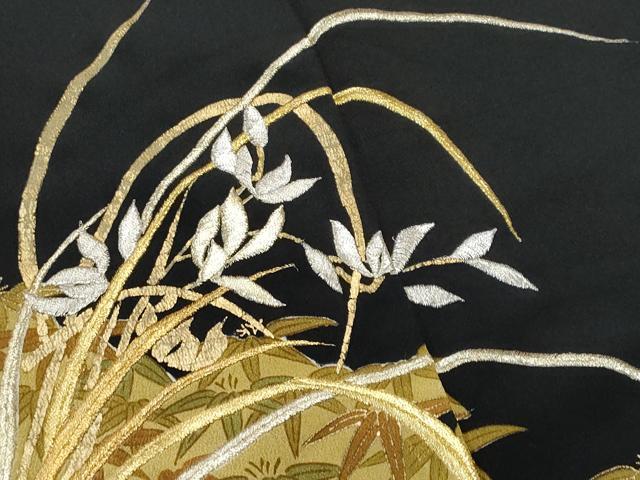 平和屋着物■豪華黒留袖 刺繍 笹草花文 金彩 正絹 逸品 CABG9629fb