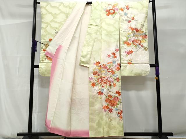 平和屋着物■豪華振袖 刺繍 御所車花文 暈し染め 金銀糸 正絹 逸品 CABG9655fb