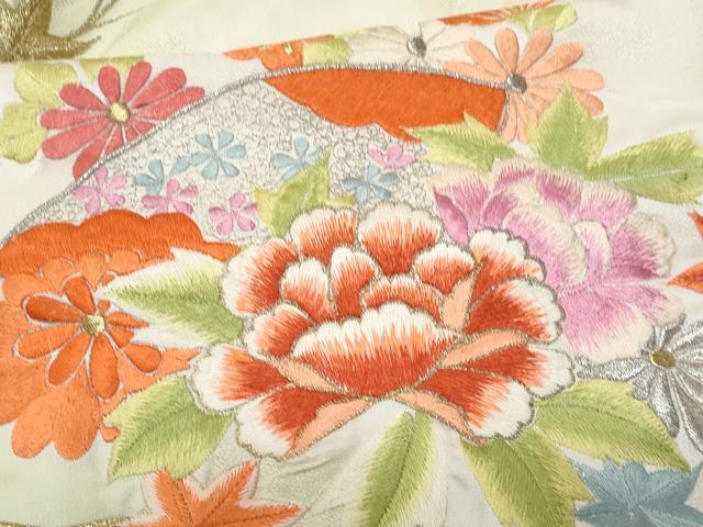 平和屋着物■豪華振袖 刺繍 御所車花文 暈し染め 金銀糸 正絹 逸品 CABG9655fb