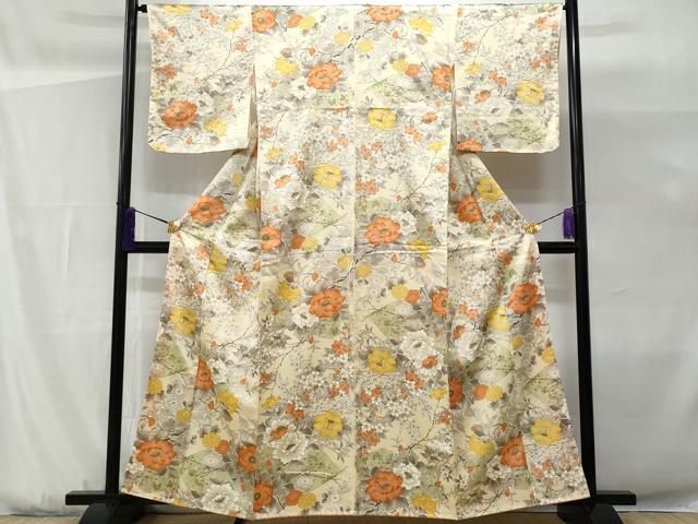 平和屋着物■上質な小紋 檜扇枝花文 正絹 逸品 CABG9657fb