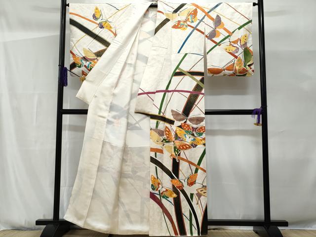 平和屋着物■訪問着 駒刺繍 芝草舞蝶文 金彩 正絹 逸品 CABG9658fb