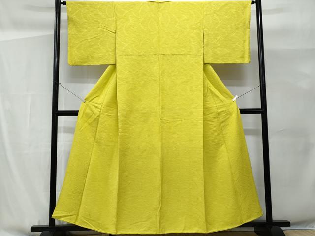 平和屋着物■上質な色無地 イチョウ地紋 鶸色 正絹 逸品 CABG9709fb
