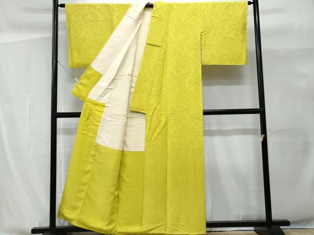平和屋着物■上質な色無地 イチョウ地紋 鶸色 正絹 逸品 CABG9709fb