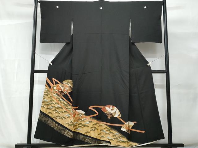 平和屋着物■豪華黒留袖 駒刺繍 扇面飛鶴御所車松竹梅 金彩 正絹 逸品 CABG9713fb