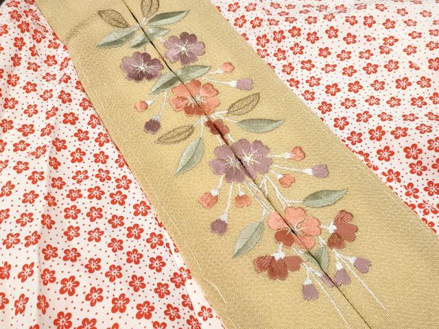 平和屋着物■長襦袢 無双仕立て 舞花文 半衿刺繍 正絹 逸品 CABG9720fb