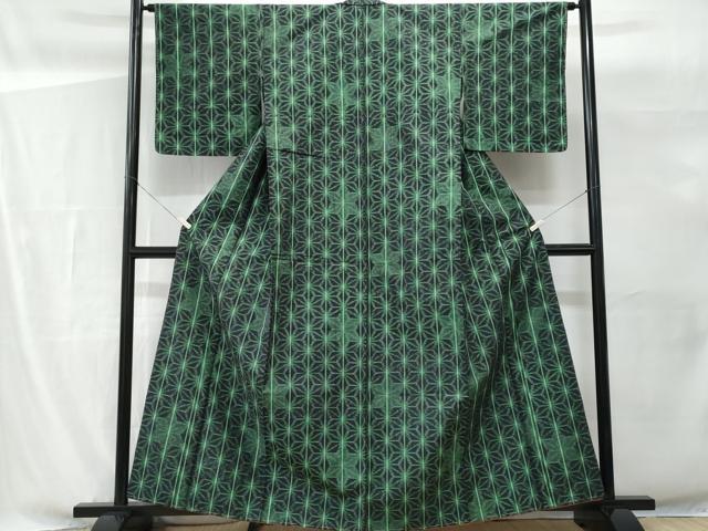 平和屋着物■上質な紬 麻の葉文様 胴抜き仕立て 正絹 逸品 未使用 CABG9751fb