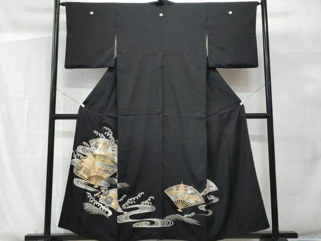 平和屋着物■豪華黒留袖 総刺繍 立波扇面文 金銀糸 正絹 逸品 CABG9760fb