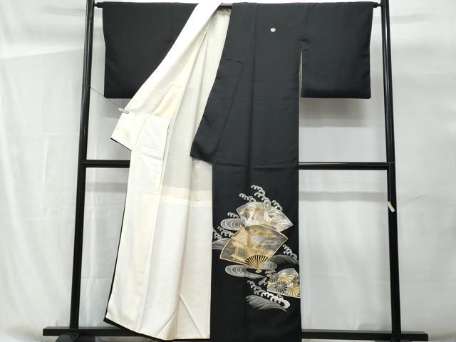 平和屋着物■豪華黒留袖 総刺繍 立波扇面文 金銀糸 正絹 逸品 CABG9760fb