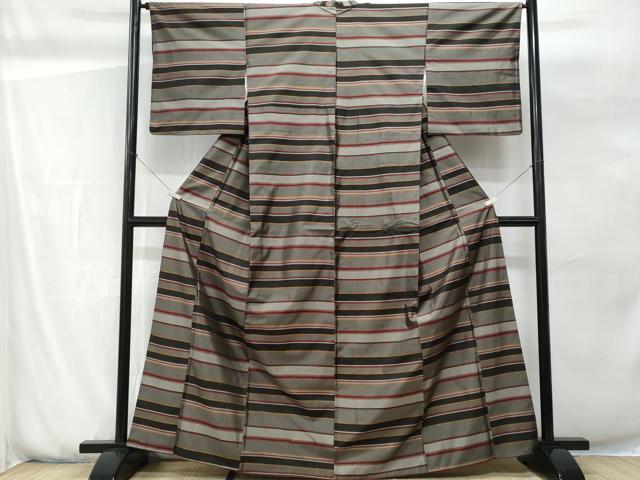 平和屋着物■上質な紬 横段吉祥文 正絹 逸品 CABG9787fb