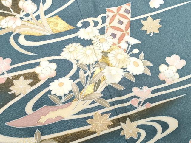 平和屋着物■訪問着 流水短冊花文 金彩 正絹 逸品 CABG9802fb