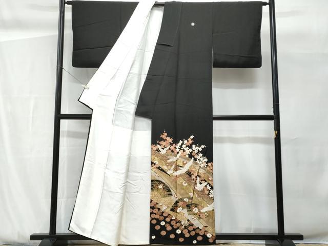 平和屋着物■豪華黒留袖 飛鶴地紙宝尽し花文 金銀彩 正絹 逸品 CABG9809fb
