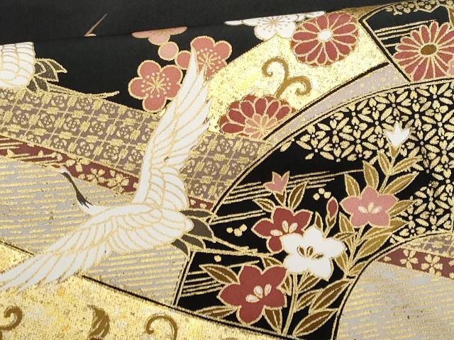 平和屋着物■豪華黒留袖 飛鶴地紙宝尽し花文 金銀彩 正絹 逸品 CABG9809fb