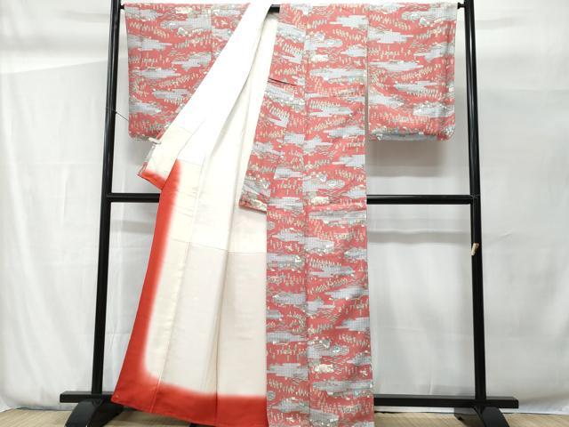 平和屋着物■上質な小紋 人物風景文 金彩 鬼しぼ縮緬 正絹 逸品 CABG9816fb