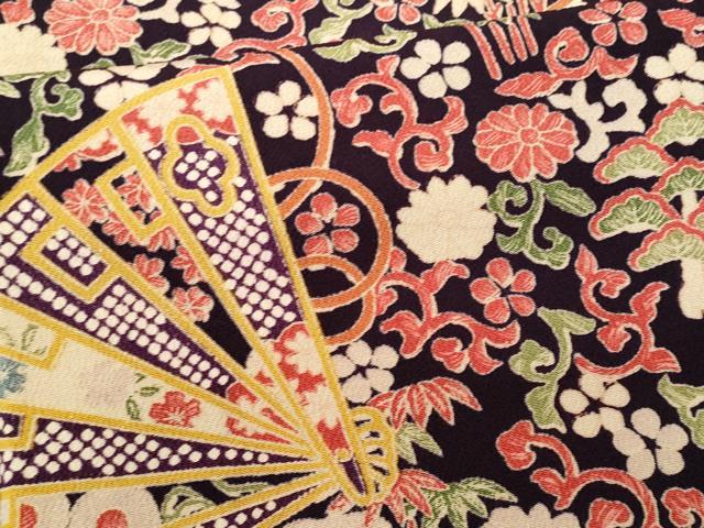 平和屋着物■上質な小紋 檜扇花唐草文 鬼しぼ縮緬 正絹 逸品 CABG9819fb
