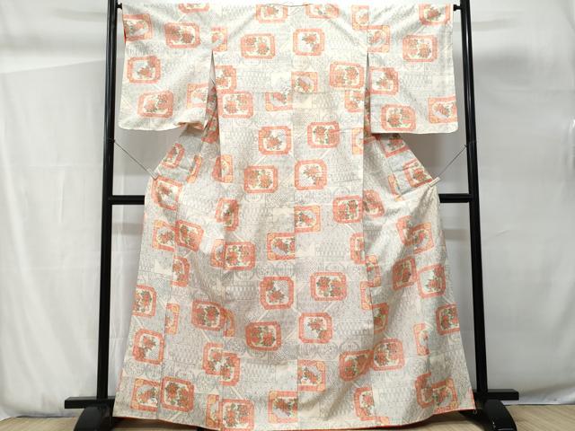 平和屋着物■小千谷紬 草花文 正絹 逸品 未使用 CABG9832fb