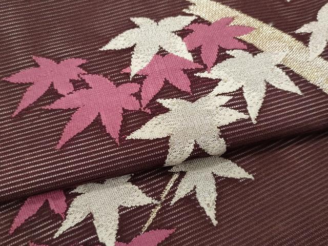 平和屋着物*夏物 九寸名古屋帯 枝楓文 金銀糸 正絹 逸品 CABG9888fb