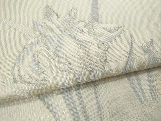 平和屋着物*夏物 九寸名古屋帯 杜若 銀糸 正絹 逸品 CABG9890fb