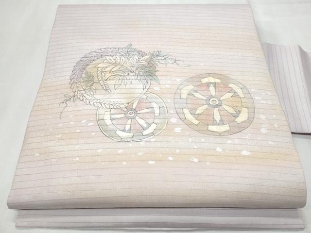 平和屋着物*夏物 内山晴祥 手描き 九寸名古屋帯 源氏車藤花房 金銀彩 正絹 逸品 CABG9892fb