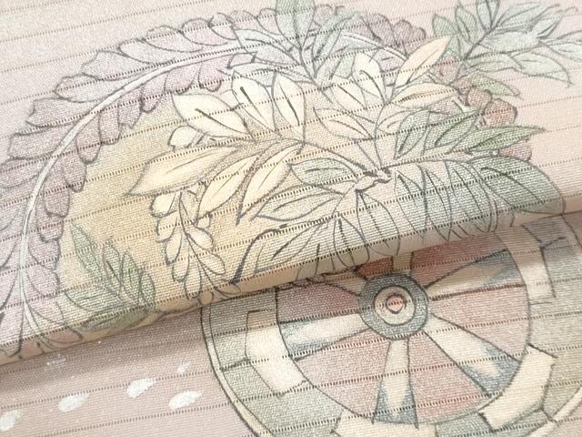 平和屋着物*夏物 内山晴祥 手描き 九寸名古屋帯 源氏車藤花房 金銀彩 正絹 逸品 CABG9892fb