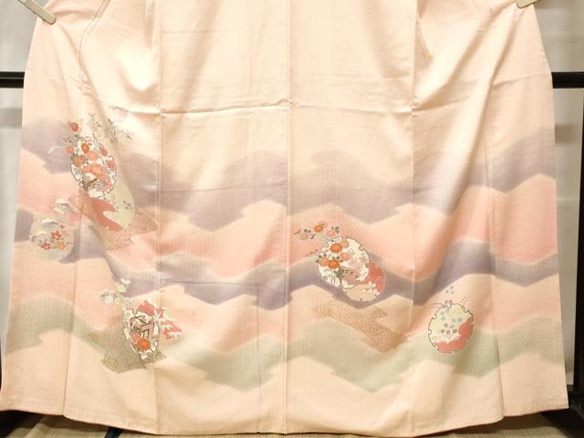 平和屋着物■訪問着 雪輪重ね御所車花文 暈し染め 金彩 正絹 逸品 CABH0007ev