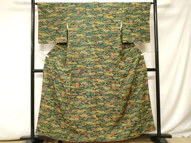 平和屋着物■上質な小紋 遠山花文 正絹 逸品 CABH0014ev