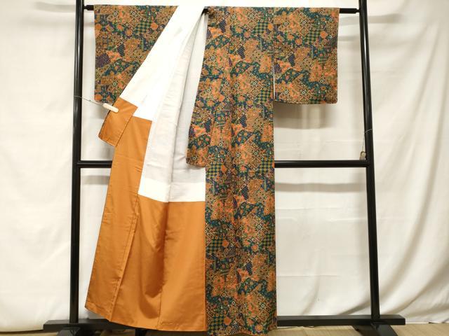 平和屋着物■小紋 切嵌更紗花鳥文 洗える着物 CABH0037ev