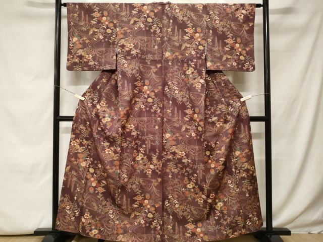 平和屋着物■小紋 流水花蝶文 暈し染め 銀彩 洗える着物 CABH0069ev