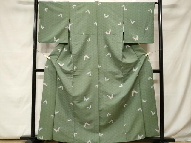 平和屋着物■小紋 麻の葉舞蝶文 草花文 暈し染め 洗える着物 CABH0075ev