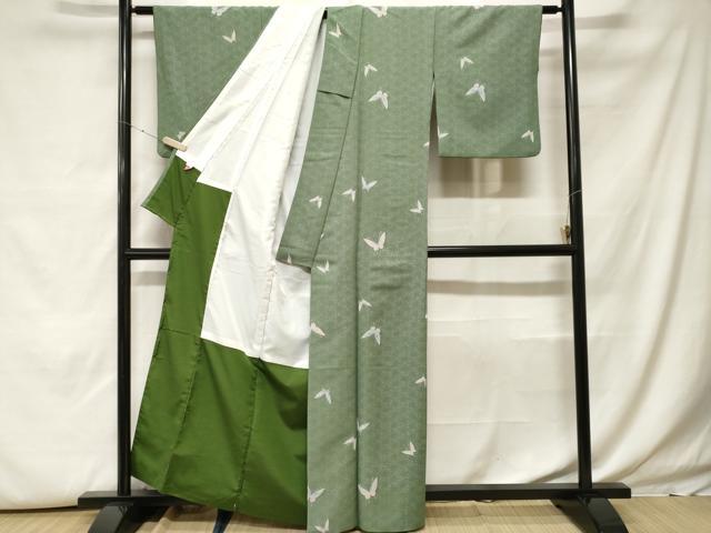 平和屋着物■小紋 麻の葉舞蝶文 草花文 暈し染め 洗える着物 CABH0075ev