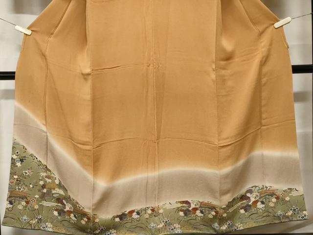 平和屋着物■訪問着 草花文 暈し染め 金彩 鬼しぼ縮緬 正絹 逸品 CABH0094ev