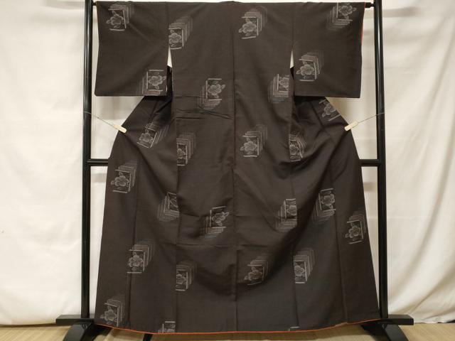 平和屋着物■上質な紬 色紙枝椿文 正絹 逸品 CABH0095ev
