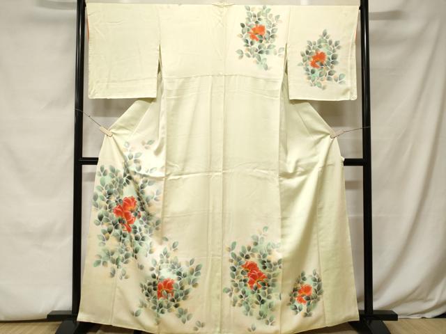 平和屋着物■訪問着 椿 草花文 暈し染め 正絹 逸品 CABH0105ev