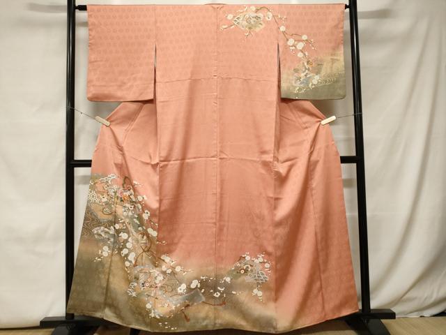 平和屋着物■訪問着 巻絵地紙枝花文 暈し染め 金彩 正絹 逸品 CABH0162ev