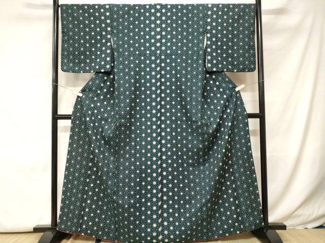 平和屋着物■小紋 麻の葉花文 洗える着物 CABH0166ev