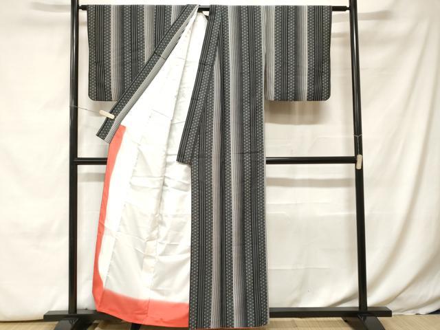 平和屋着物■小紋 麻の葉間道 黒地 洗える着物 CABH0182ev