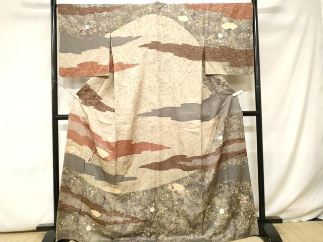 平和屋着物■訪問着 駒刺繍 地紙草花文 金彩 正絹 逸品 CABH0197ev