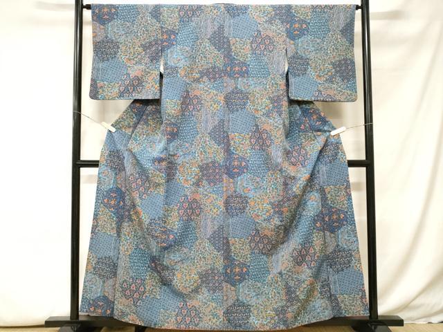 平和屋着物■小紋 孔雀 切嵌更紗花文 洗える着物 CABH0218ev